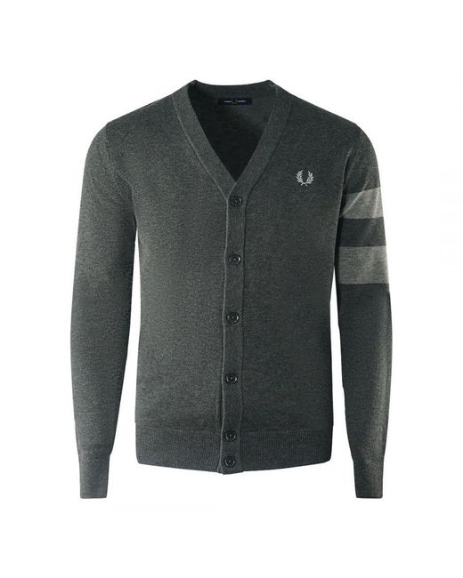 Fred Perry Green Tipped Sleeve Graphite Marl Button-Up Cardigan for men