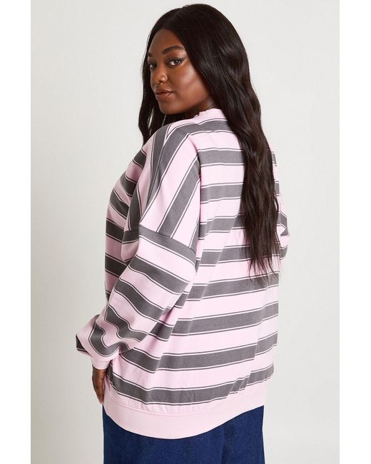 Boohoo Pink Plus Striped Oversized Crew Neck Sweatshirt