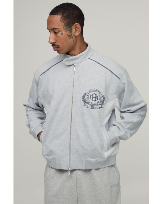 BoohooMAN Gray Boxy Fit Biker Neck Colour Block Moto Jersey Jacket for men