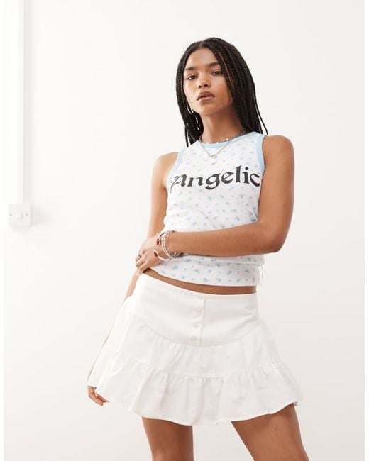 Reclaimed Vintage White Dropped Waist Tiered Ruffle Skirt