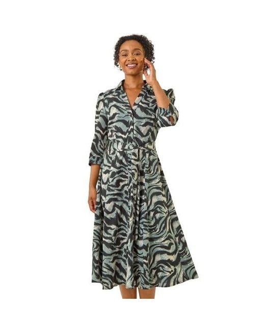 Roman Green Petite Animal Print Stretch Shirt Dress