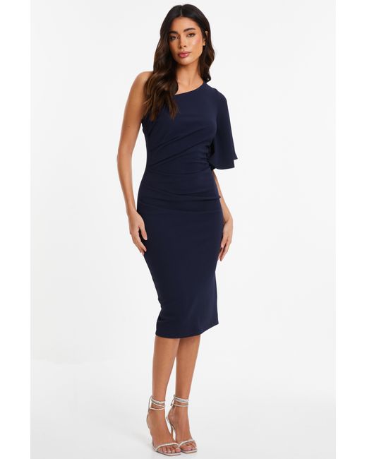 Quiz Blue One Shoulder Ruched Midi Dress