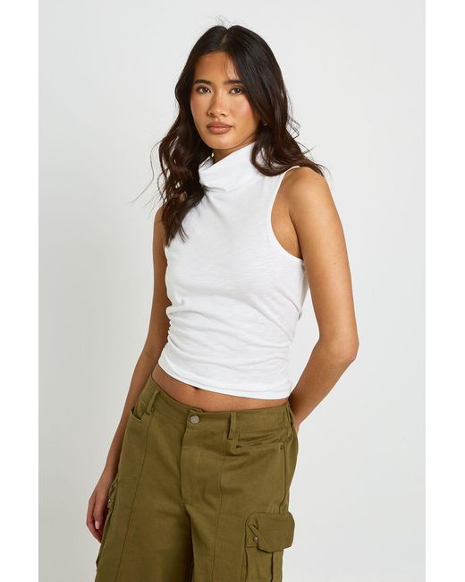 Boohoo White Slub High Neck Sleeveless Top