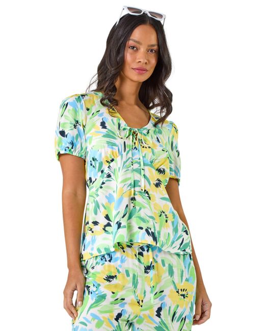 D.u.s.k Green Floral Motif Tie Top