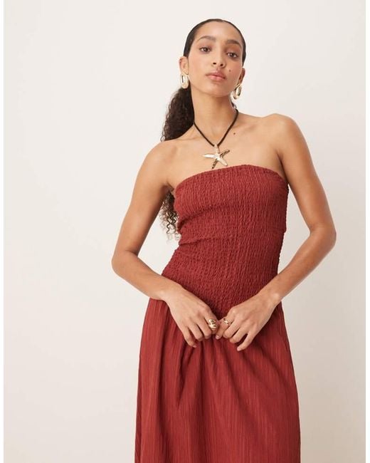 ASOS Red Crinkle Bandeau Maxi Dress