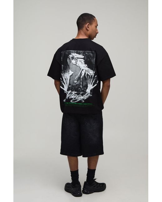 BoohooMAN Black Afterlight Skull Print Oversized Short Sleeve T-Shirt for men