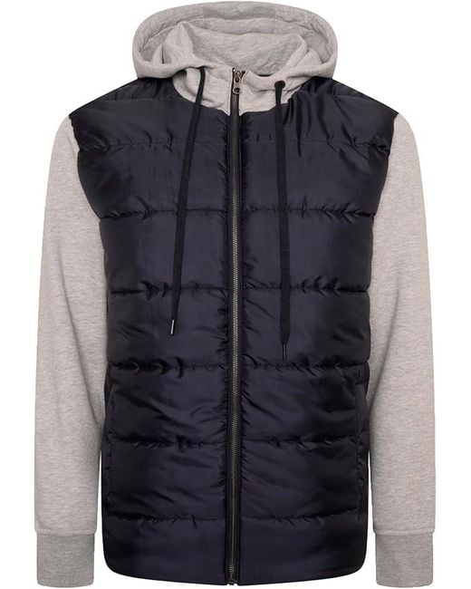 KAM Jeanswear Blue Kam Puffer Jacket Plus Size Hooded With Jersey Sleeve for men