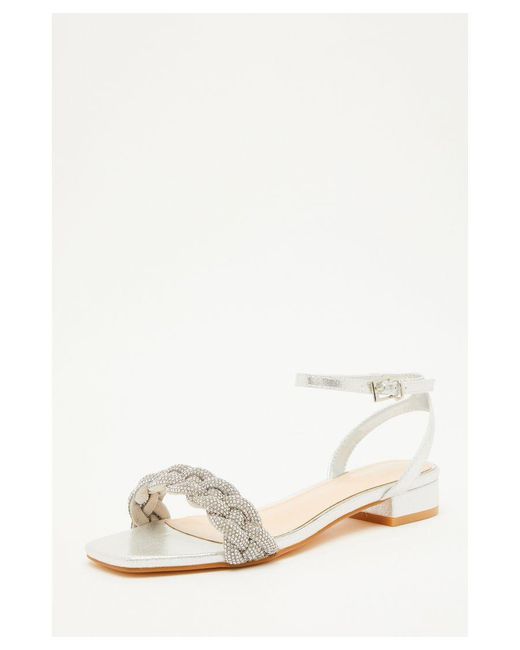 Quiz White Silver Pleated Flat Sandals
