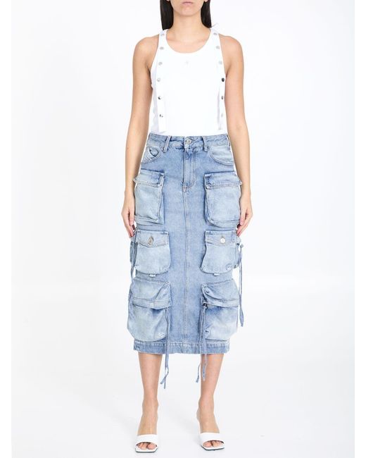 The Attico Blue Cargo Midi Skirt