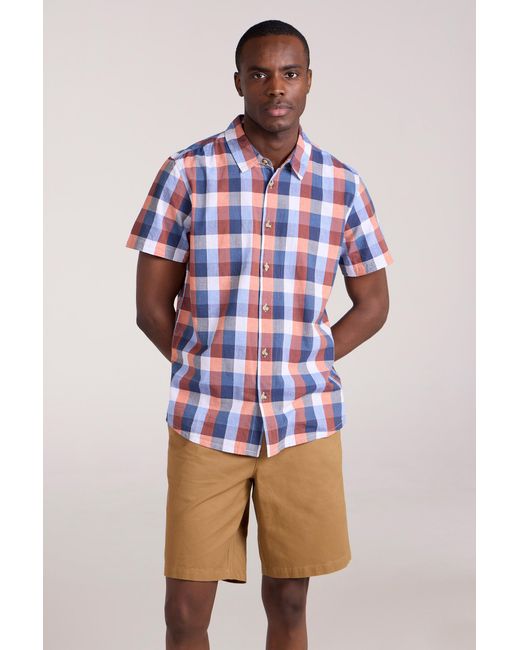 Mountain Warehouse Blue 'Weekender' Short Sleeve Shirt 100% Cotton Lightweight Breathable Top for men