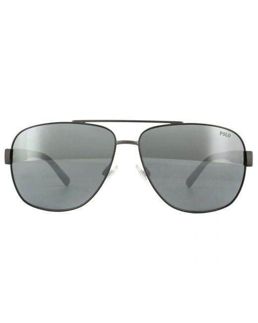 Polo Ralph Lauren Gray Aviator Semi Shiny Dark Gunmetal Mirror Sunglasses for men