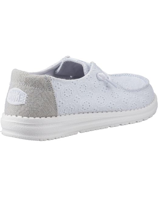 HeyDude White Wendy Eyelet Lace Slip On Ladies Shoes