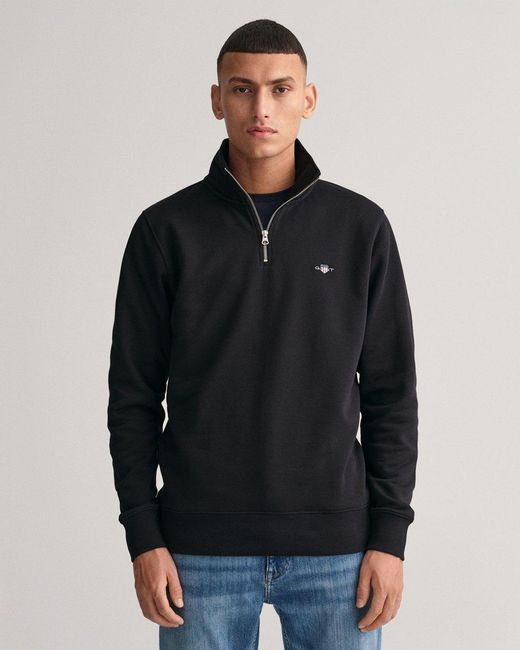 Gant Black Regular Fit Shield Logo Half Zip Sweatshirt Size: L for men