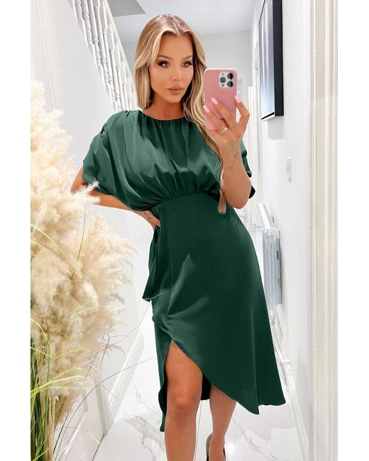 AX Paris Green Batwing Gathered Top Midi Dress