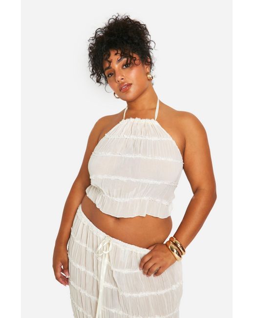 Boohoo White Plus Halter Shirred Top