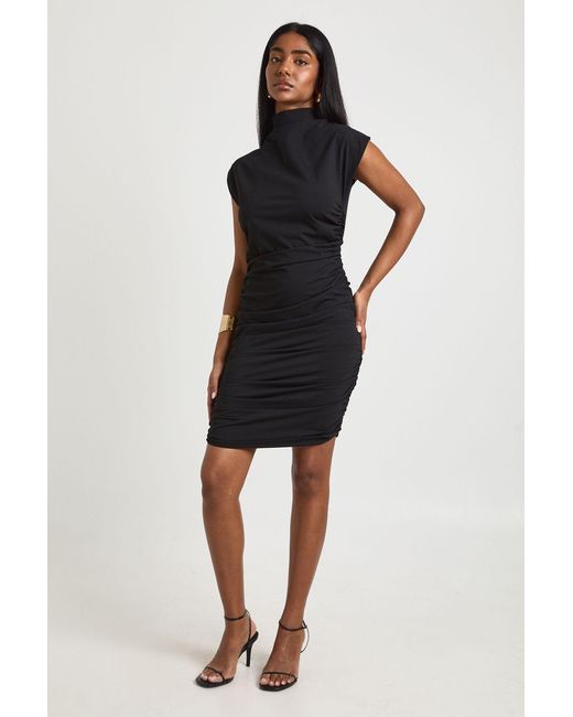Boohoo Black Grown On Neck Ruched Side Mini Dress