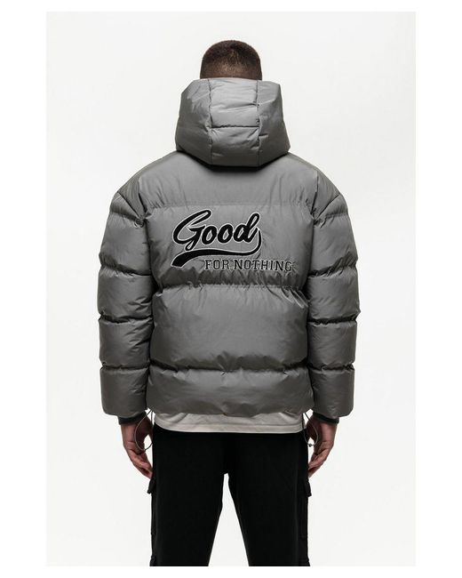 Good For Nothing Gray Zip Through Funnel Neck Hooded Puffer Jacket for men