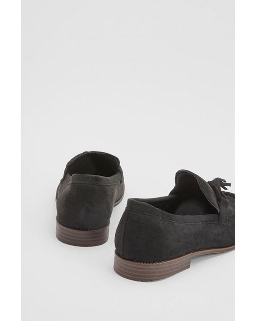 Wallis Black Laptice Faux Suede Bow Detail Trim Loafers