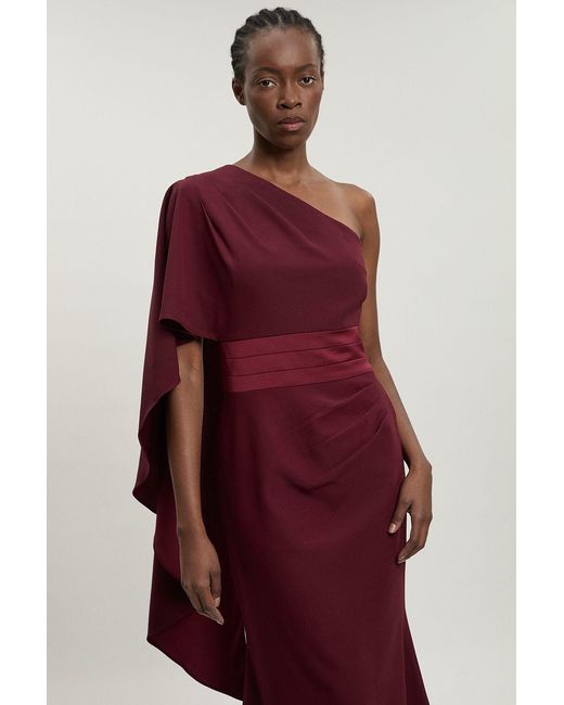Karen Millen Asymmetric Drape Satin Back Crepe Tailored Maxi Dress
