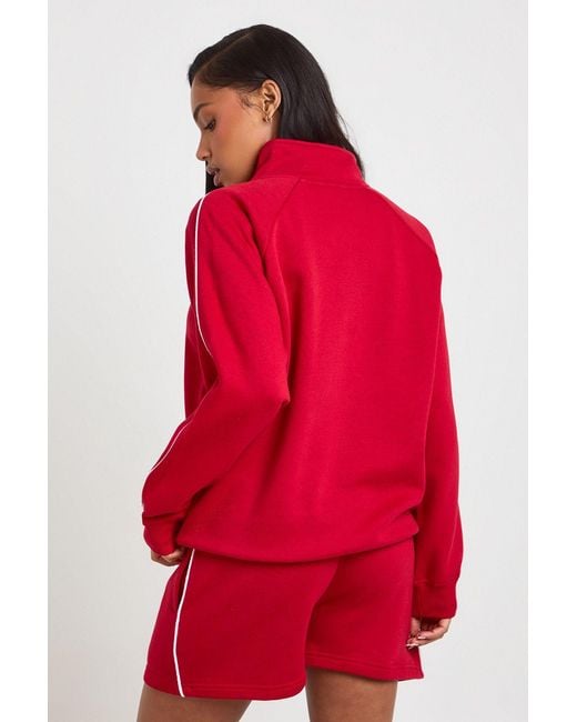 Boohoo Red Half Zip Sweatshirt Piping Detail Short Tracksuit