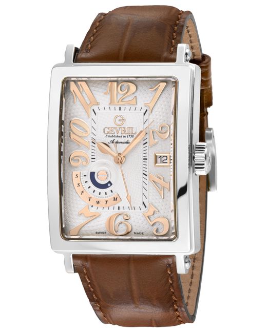 Gevril Brown Avenue Of America's Ss Case, Dial, Genuine Italian Handmade Leather Strap for men
