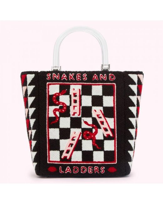 Lulu Guinness Red Black Snakes And Ladders Bibi Tote Bag