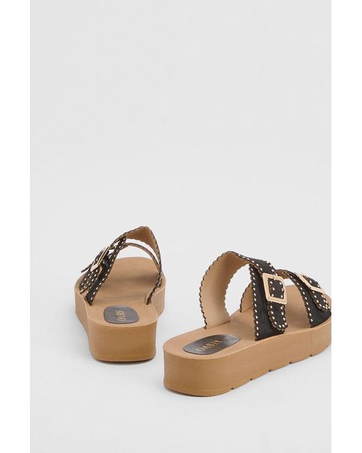 Oasis Black Annalysee Faux Suede Open Toe Footbed Sandals
