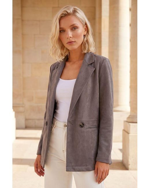 Roman Brown Petite Faux Suede Jacket