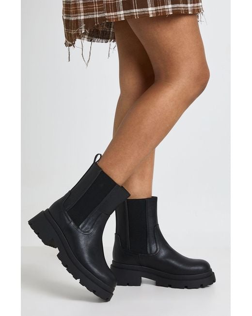 Boohoo Black Panel Detail Chunky Chelsea Boots