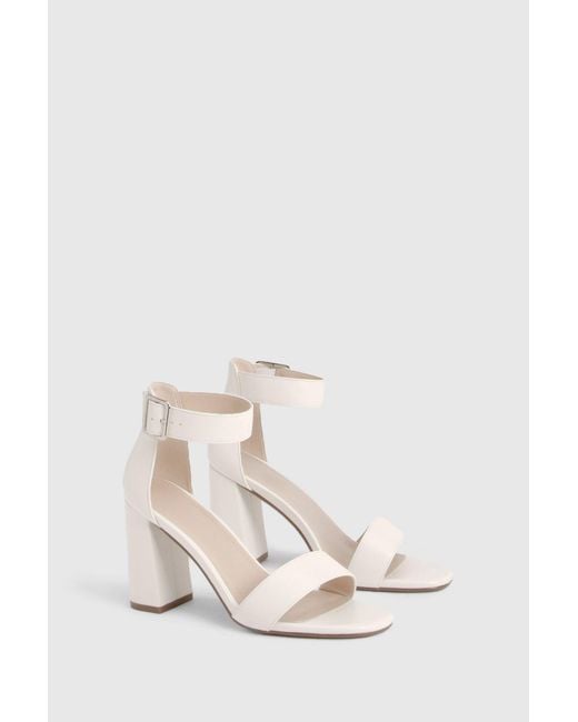 Boohoo White Wide Fit Buckle Detail 2 Part Block Heels