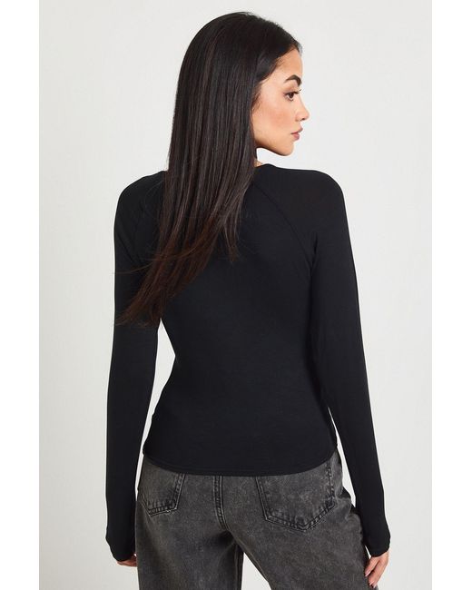 Boohoo Black Ruched Panel Long Sleeve Top