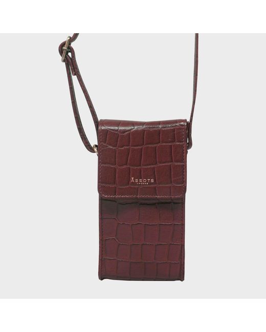 Assots London Purple 'tracy' Red Croc Real Leather Crossbody Phone Bag