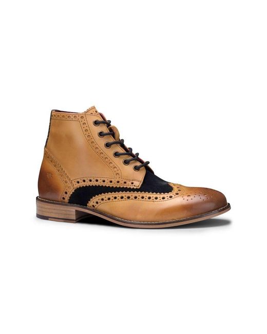 London Brogues Brown Classic Oxford Leather Gatsby Brogue Ankle Boots With Suede for men