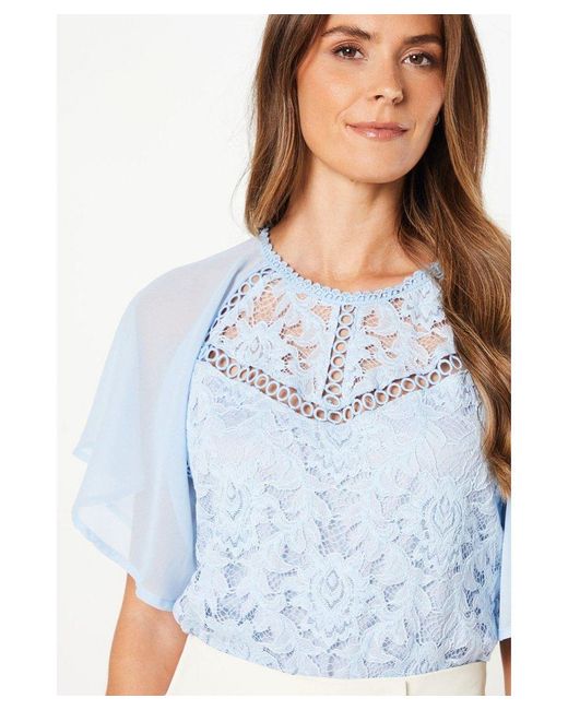 Wallis Blue Premium Lace Chiffon Sleeve Blouse