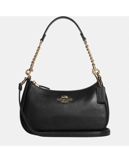 COACH Black Pebbled Leather Teri Shoulder Bag With Chain Strap