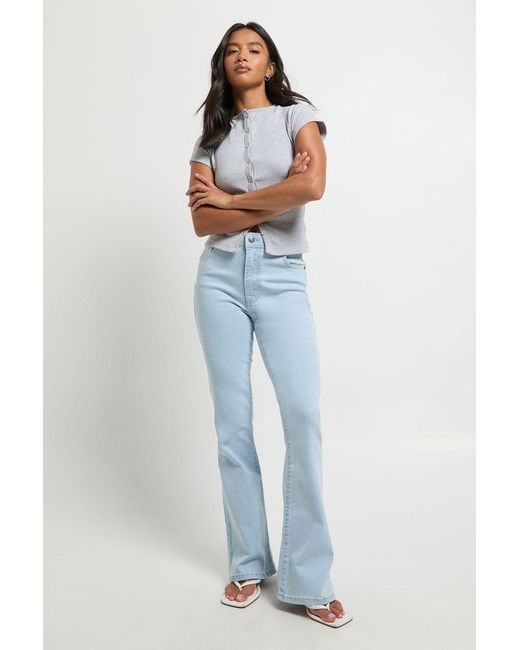 Boohoo Blue Petite High Waist Booty Lifting Flared Jean