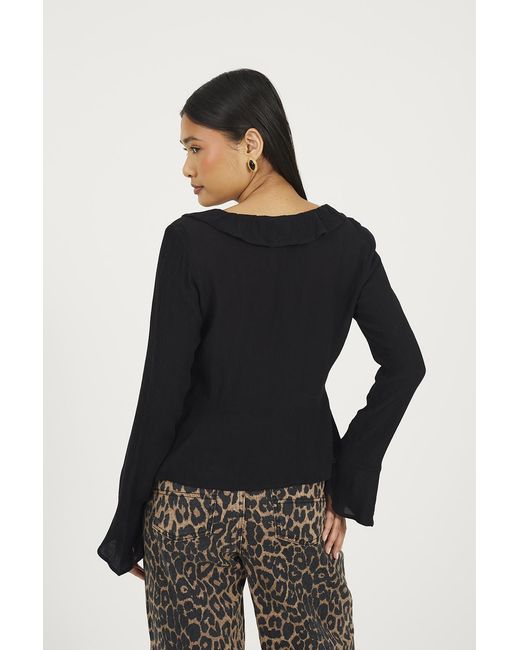 Brave Soul Black Bell Sleeve Frill Tie Front Blouse