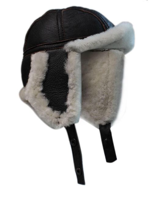 Infinity Leather Black Raf Aviator Sheepskin B-55 Trapper Hat for men