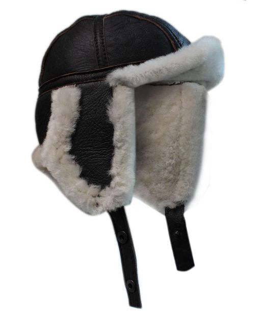 Infinity Leather Black Raf Aviator Sheepskin B-55 Trapper Hat for men