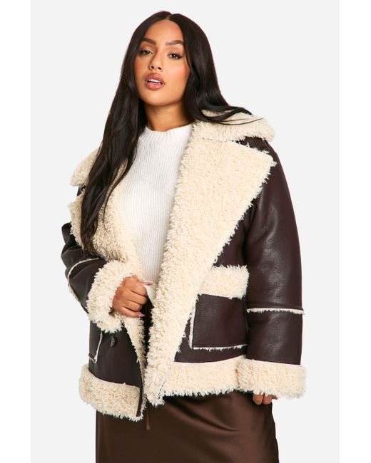 Boohoo Black Plus Borg Trim Jacket