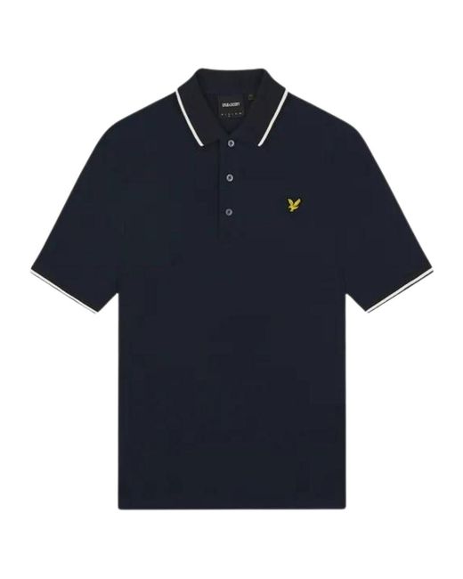 Lyle & Scott Blue Tipped Collar Dark Polo Shirt Cotton for men