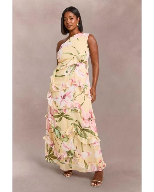 Boohoo Natural Plus Floral Chiffon Asymmetric Maxi Dress
