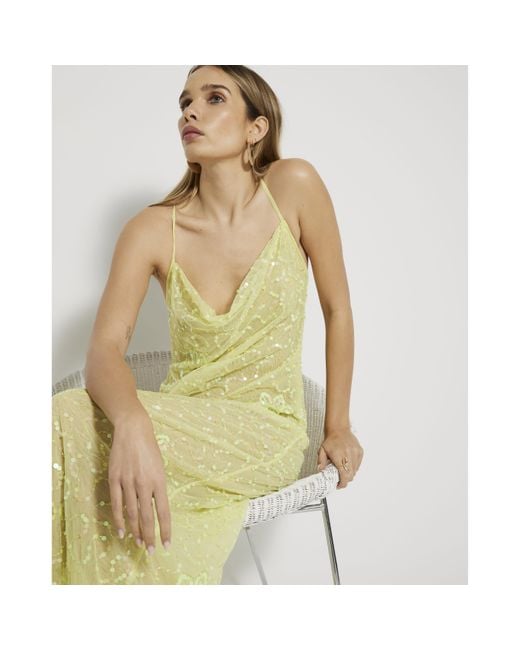 lime green cowl neck dress Francoise Light Green Cowl Neck Backless Maxi Dress With Lace Insert – Club  L London