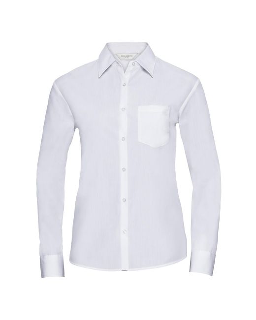 Russell White Collection /Ladies Poplin Easy-Care Long-Sleeved Shirt