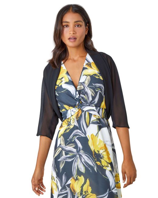 Roman Blue Ruched Hem Chiffon Bolero