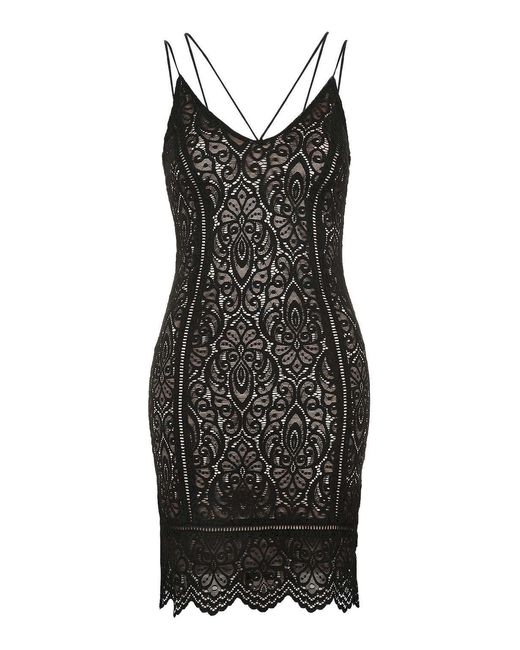 TOPSHOP Black Lace Strappy Plunge Dress