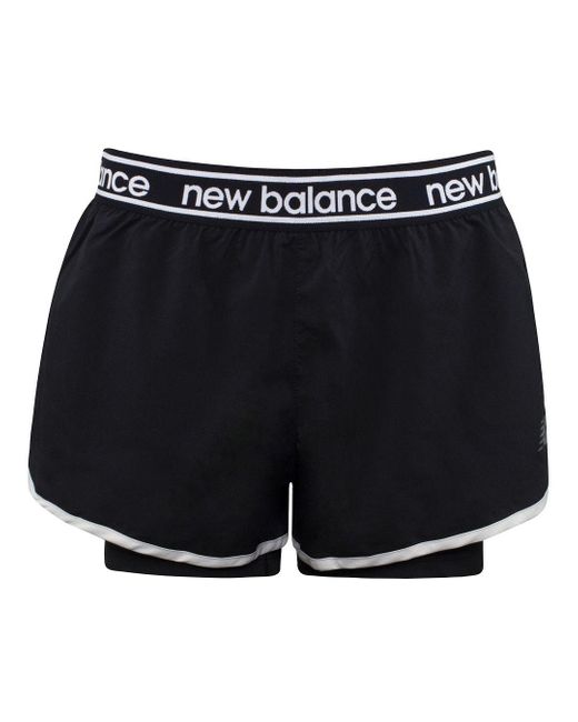 New Balance Black Logo Stretch Waist Relentless 2In1 Shorts Ws01177 Bk Spandex