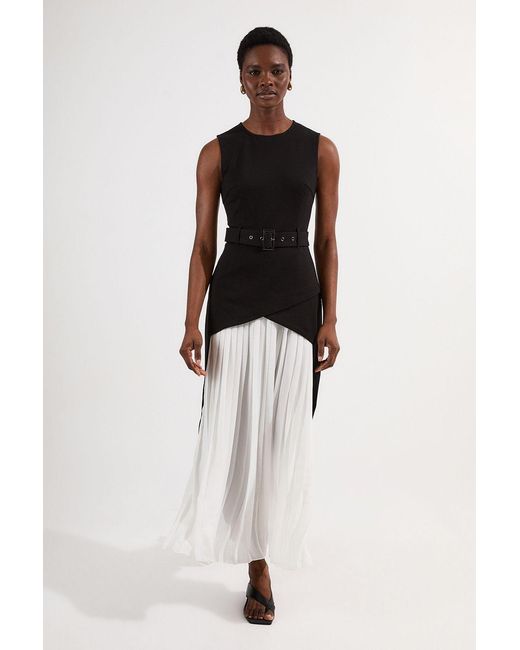 Karen Millen Multicolor Ponte And Georgette Jersey Pleated Maxi Dress