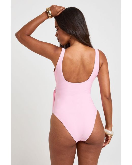 Boohoo Pink Tummy Control Wrap Detail Swimsuit