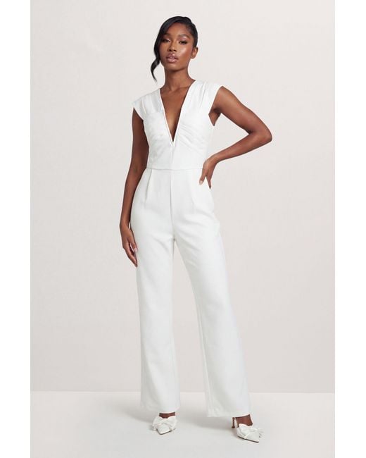 MissPap White Tailored Pleated Structured Jumpsuit